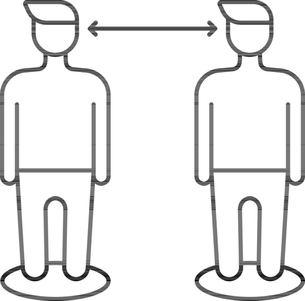 Due uomini mantenere distanziamento icona nel nero schema. vettore