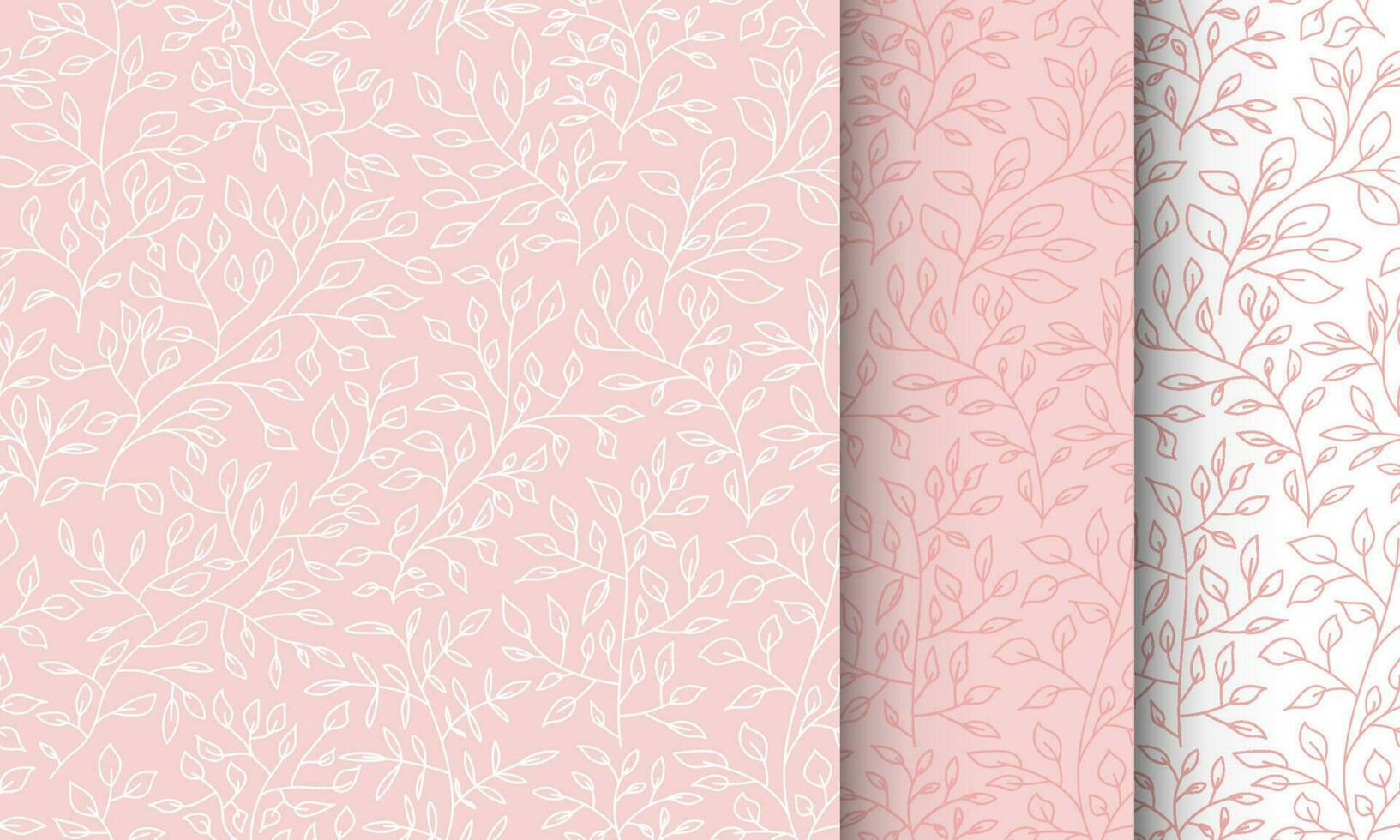 botanico senza soluzione di continuità modello nel rosa e bianca colori. infinito sfondo per biancheria, tessuto, sfondo, involucro carta. simpatico poco le foglie e albero rami. vettore