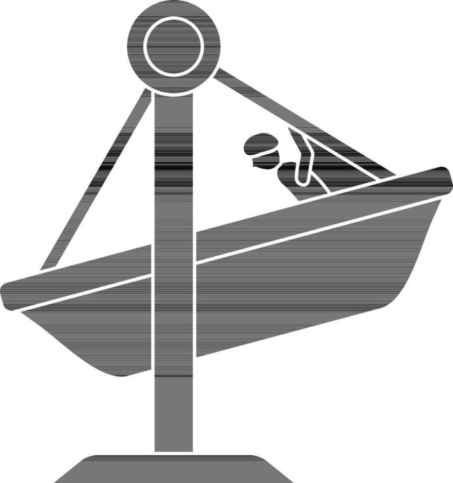 nero e bianca ragazzo sedersi su barca swing icona o simbolo. vettore