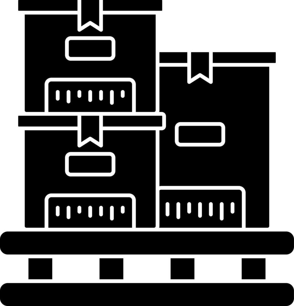 consegna scatole su pallet icona nel nero e bianca colore. vettore