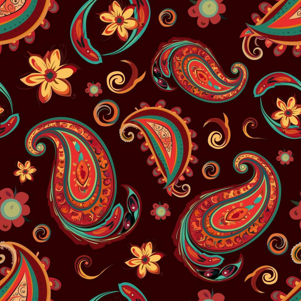 paisley etnico senza soluzione di continuità modello design. floreale modello con paisley e indiano fiore motivi. damasco stile modello per Textil e decorazione vettore