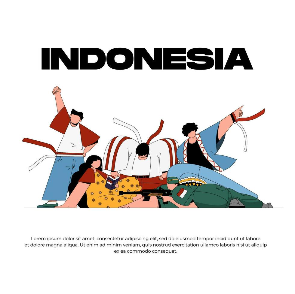 un' manifesto di cinque giovane adolescente per indipendenza giorno Indonesia illustrazione vettore