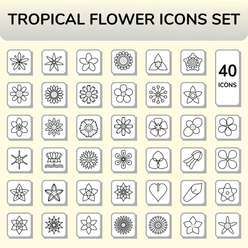 tropicale fiore lineare icona impostato nel piatto stile. vettore