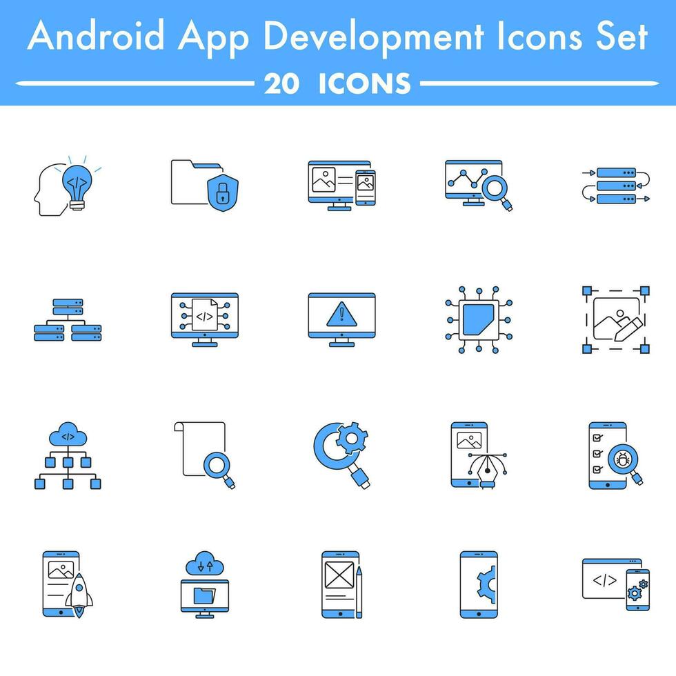 blu e bianca colore impostato di androide App sviluppo icona. vettore