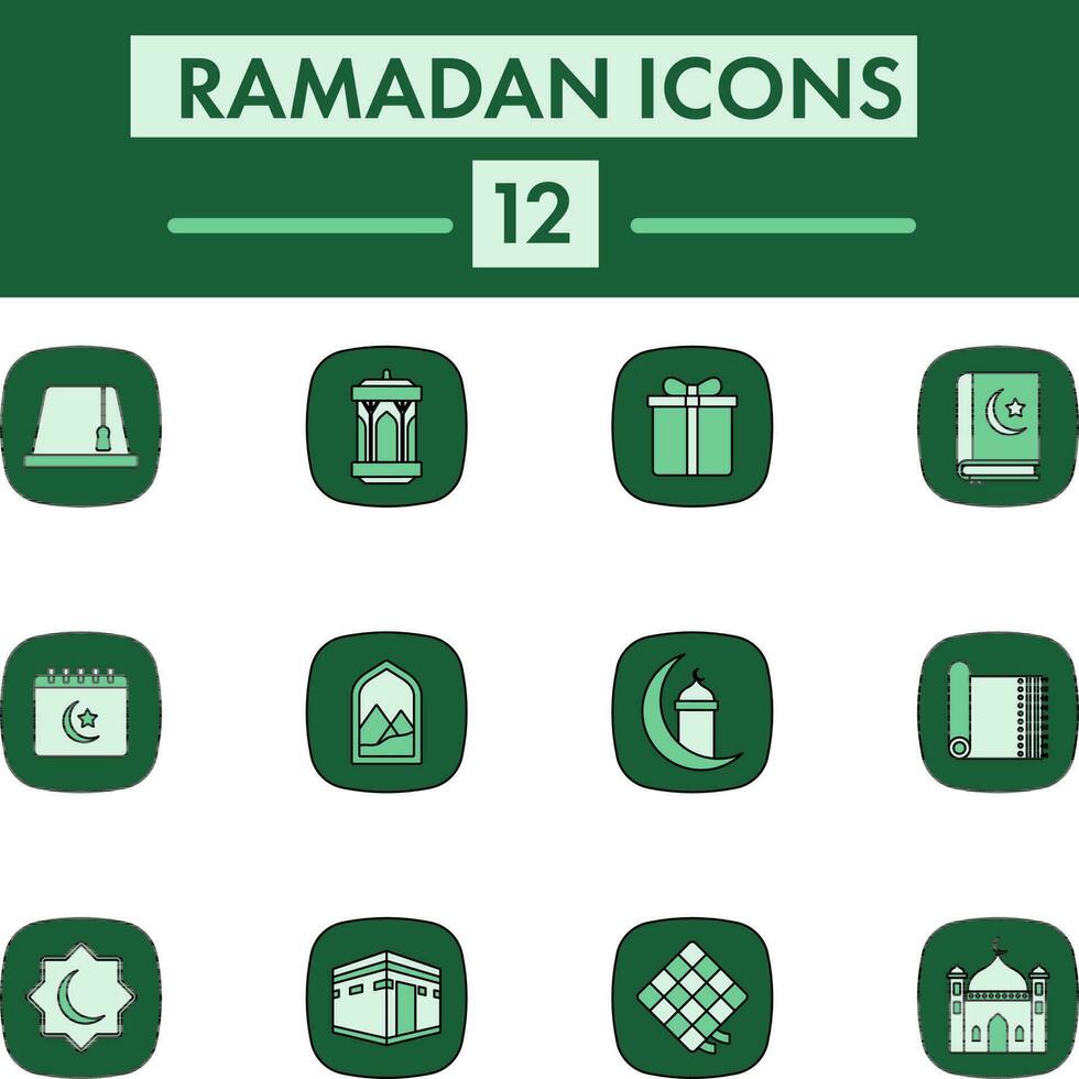 piatto stile impostato di Ramadan icona nel verde colore. vettore