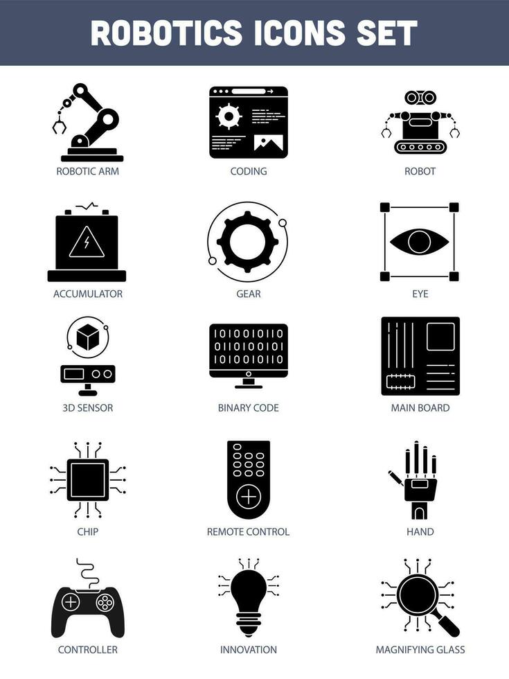 glifo stile impostato di robotica icona nel piatto stile. vettore