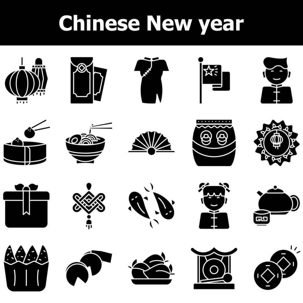 glifo stile impostato di Cinese nuovo anno icone o simbolo. vettore