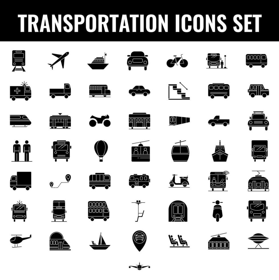 glifo icona impostato di mezzi di trasporto nel piatto stile. vettore