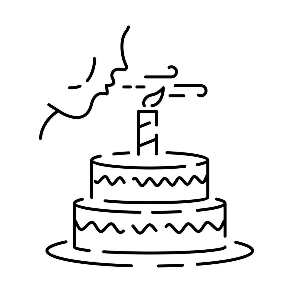 compleanno, vacanze, festa linea icone vettore cartello. soffiaggio candele su compleanno torta.