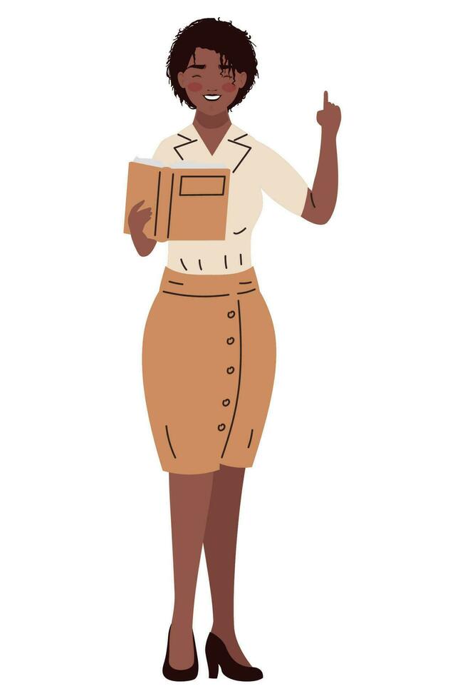 afro femmina insegnante con libro personaggio vettore