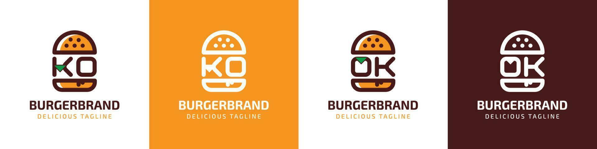 lettera ko e ok hamburger logo, adatto per qualunque attività commerciale relazionato per hamburger con ko o ok iniziali. vettore