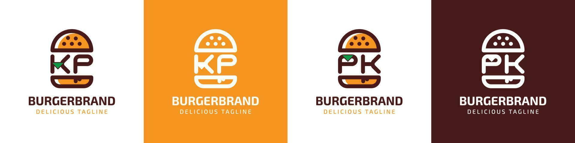 lettera kp e pk hamburger logo, adatto per qualunque attività commerciale relazionato per hamburger con kp o pk iniziali. vettore