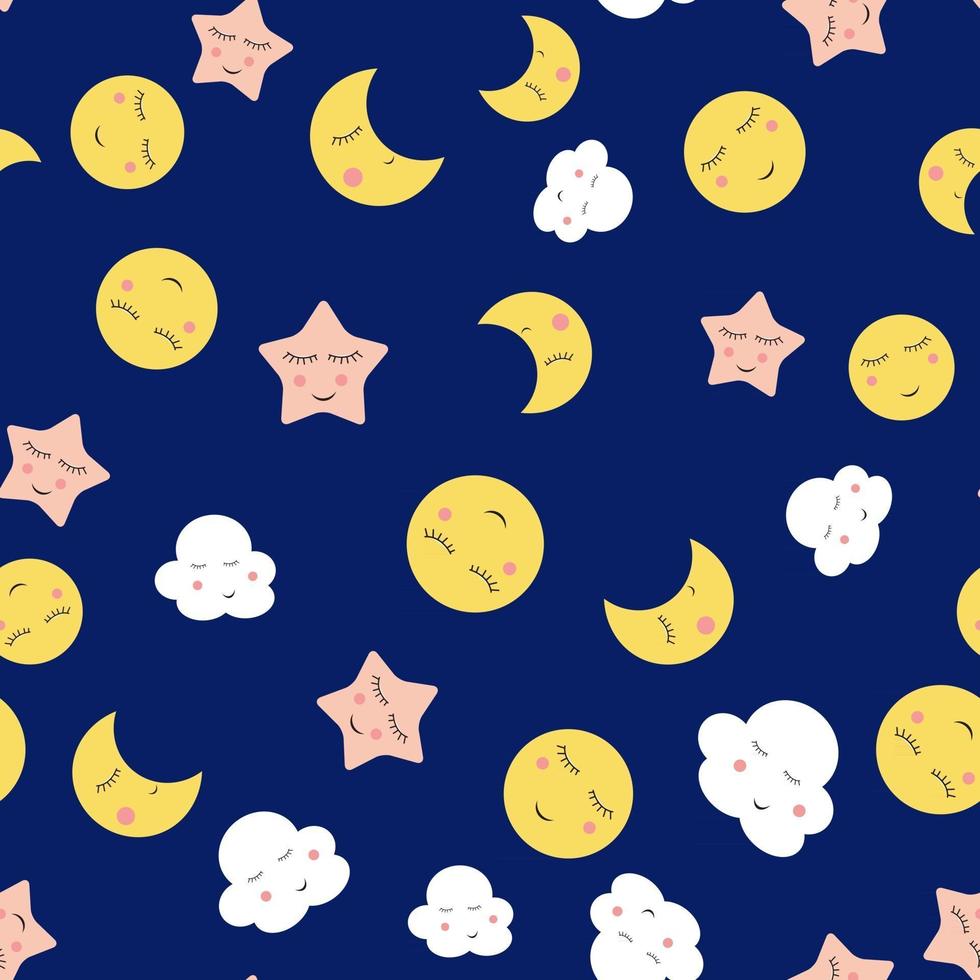 carino nuvola stella e luna seamless pattern di sfondo vettore