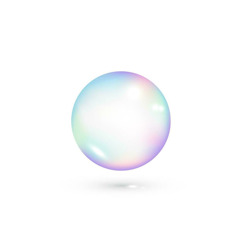 iridescente sapone trasparente bolla. realistico arcobaleno colore bolla. vettore isolato su bianca
