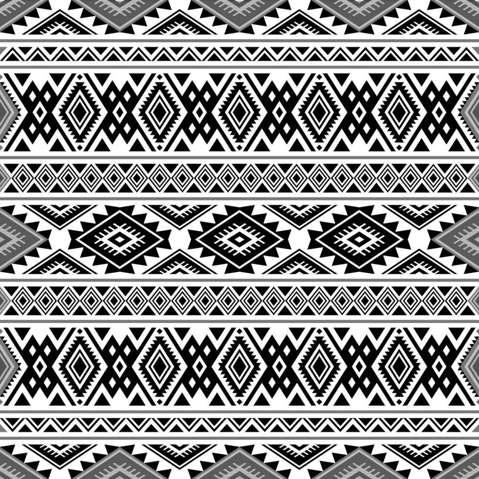 senza soluzione di continuità tribale modello con geometrico forme nel nero e bianca colori. azteco etnico sfondo. design per tessile, tessuto, Abiti, tenda, tappeto, batik, ornamento, sfondo, avvolgere, carta. vettore