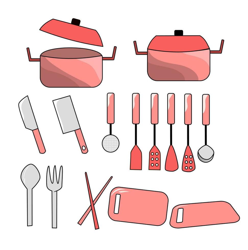 impostato di cucina utensili vettore illustrazione.