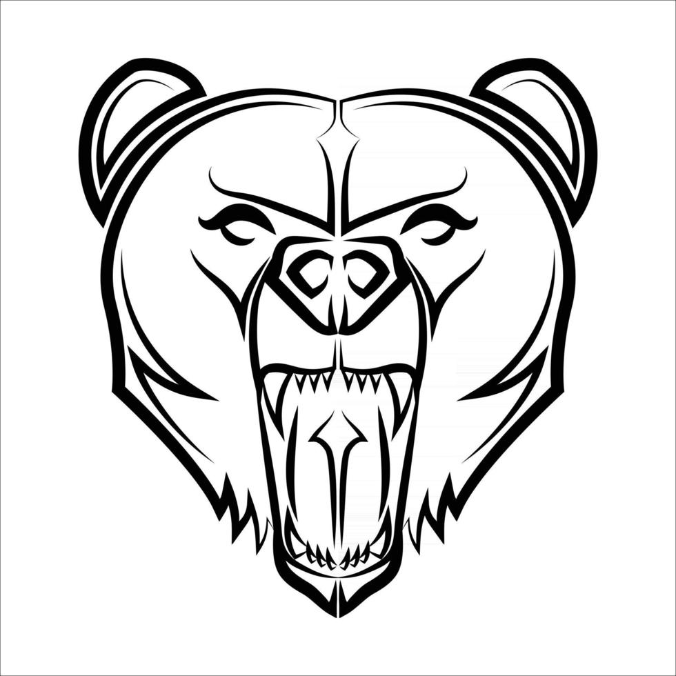 linea arte in bianco e nero della testa dell'orso vettore