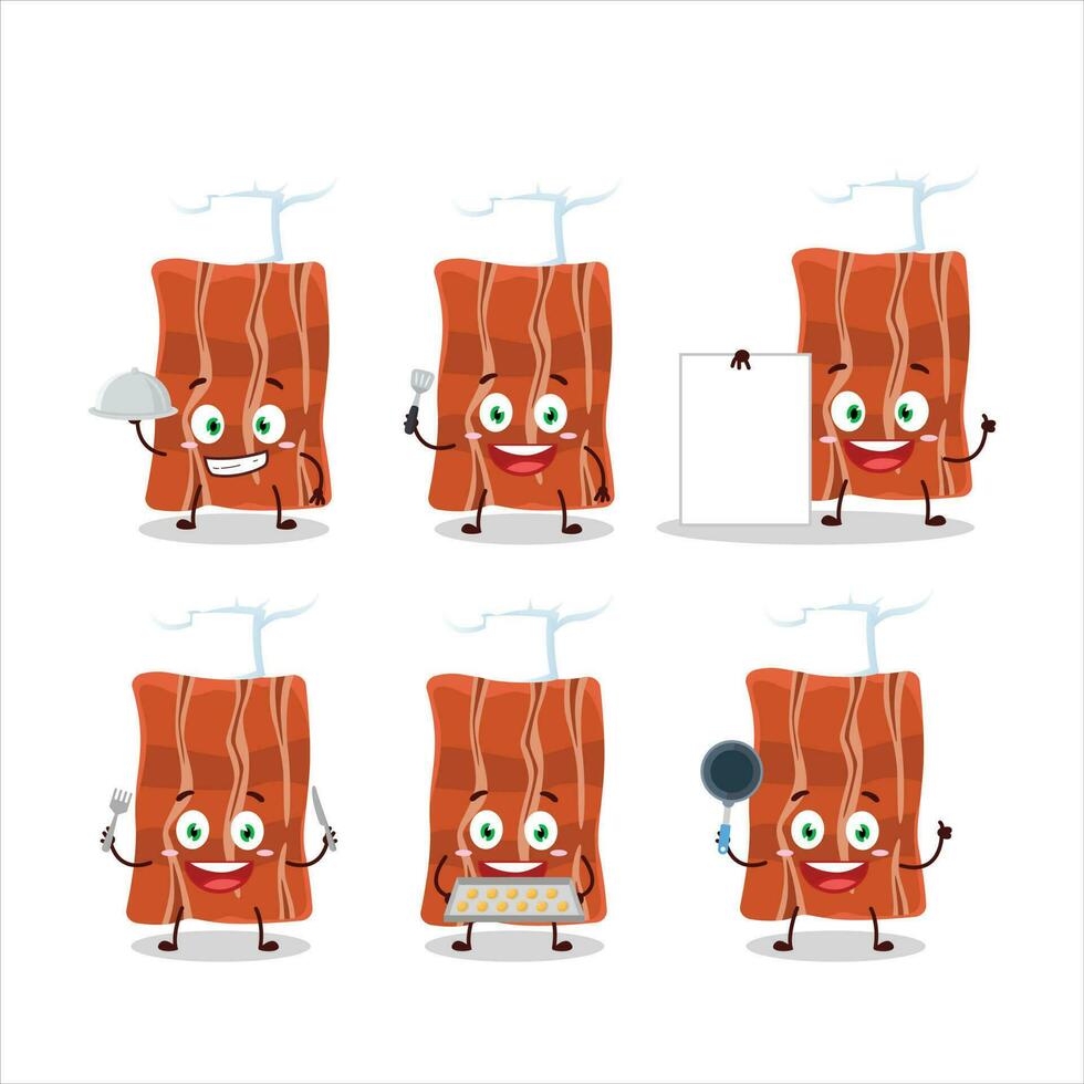 cartone animato personaggio di fritte Bacon con vario capocuoco emoticon vettore