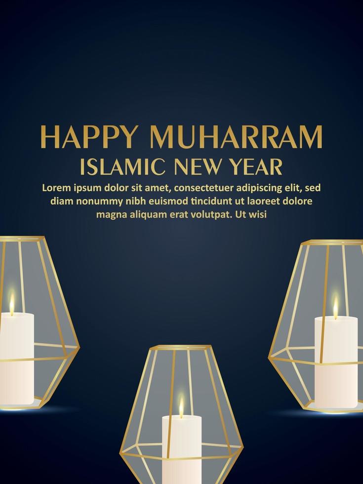illustrazione vettoriale di felice volantino festa celebrazione muharram con lanterna creativa