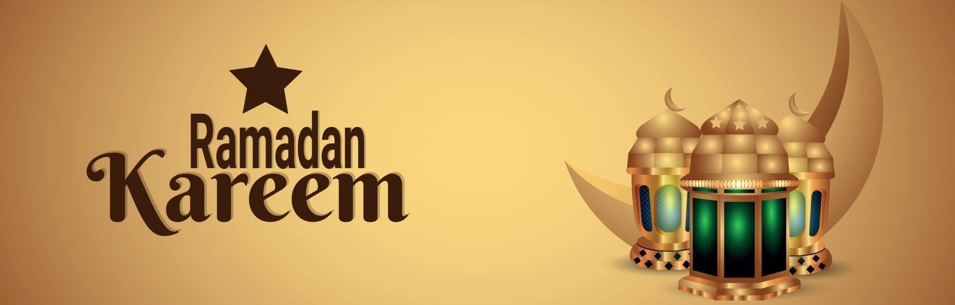 banner di celebrazione del ramadan kareem con illustrazione vettoriale della lanterna islamica