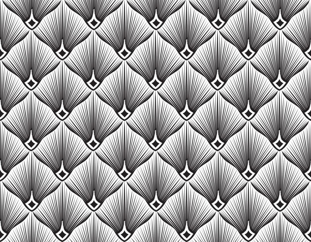 motivo geometrico astratto con linee a strisce artistico ventaglio forma floreale ornamentale piastrella sfondo trama in bianco e nero vettore