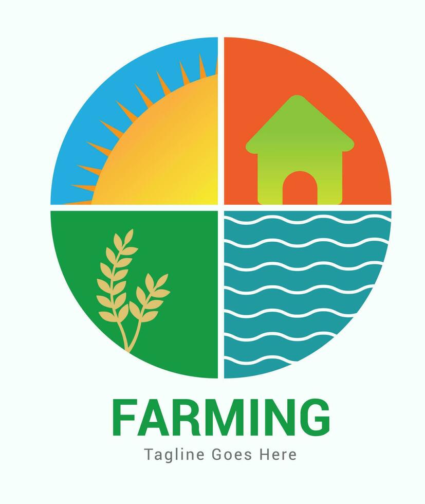 agricoltura agricoltura eco natura logo vettore con sole foglia casa onde agriturismo logo vettore illustrazione