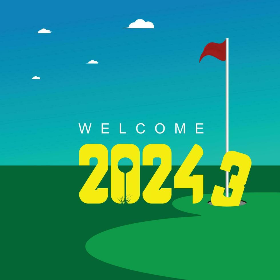 contento nuovo anno 2024 saluto carta vettore design con golf corso tema