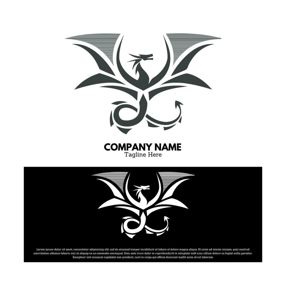 Drago logo vettore design illustrazione, animale loghi concetto