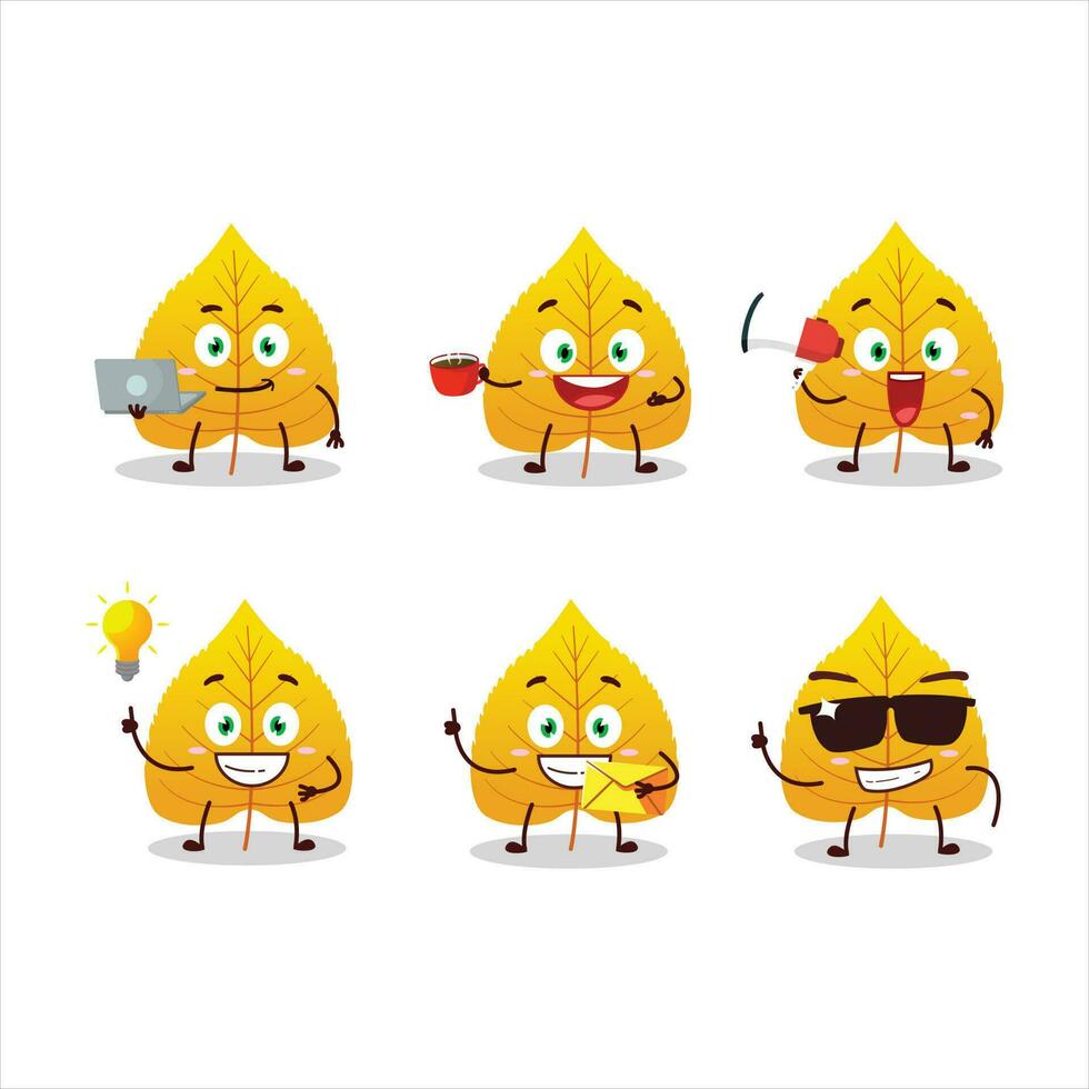 giallo secco le foglie cartone animato personaggio con vario tipi di attività commerciale emoticon vettore