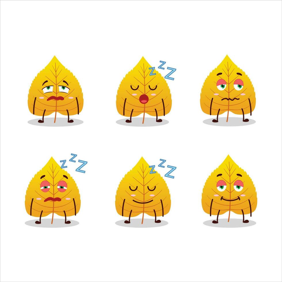 cartone animato personaggio di giallo secco le foglie con assonnato espressione vettore