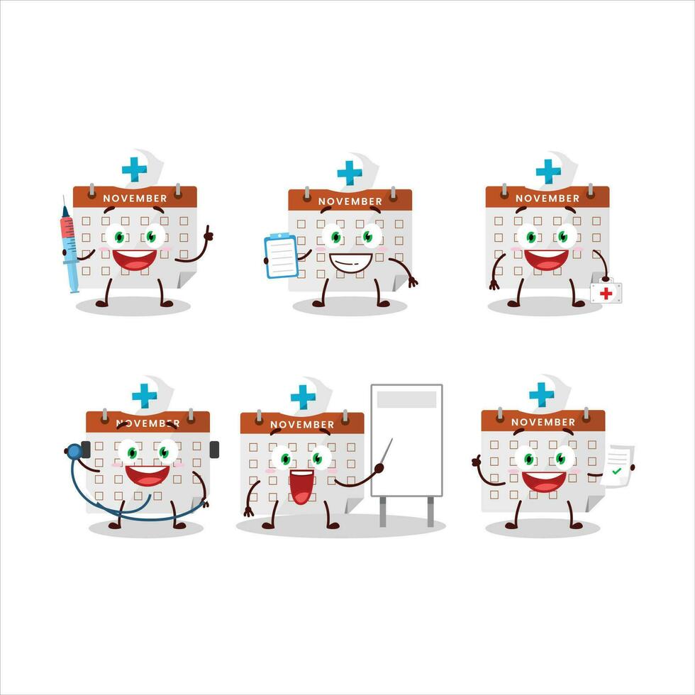 medico professione emoticon con ringraziamento calendario cartone animato personaggio vettore