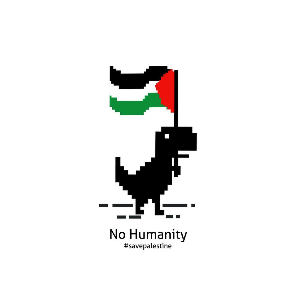 illustrazione vettore di dinosauro portare Palestina bandiera, no umanità, Salva Palestina.
