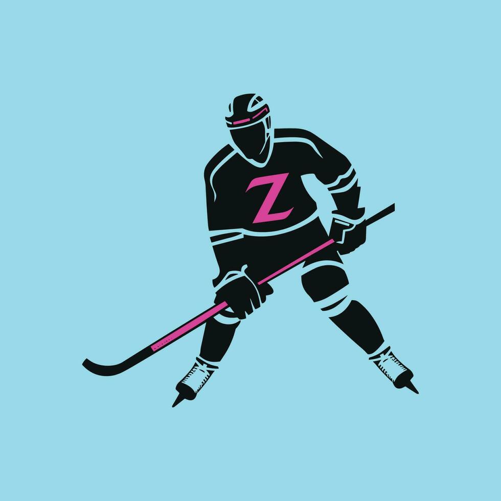 pieno lunghezza di silhouette uomo giocando ghiaccio hockey vettore