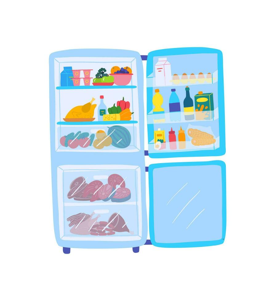 cartone animato colore Aperto Visualizza frigo cucina apparecchio. vettore
