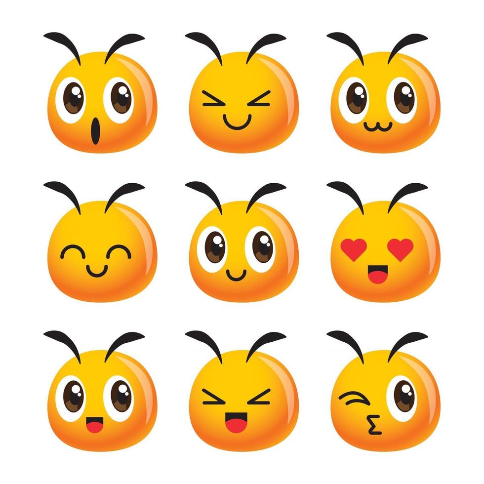 cartone animato carino testa di ape icona emoji set vettore