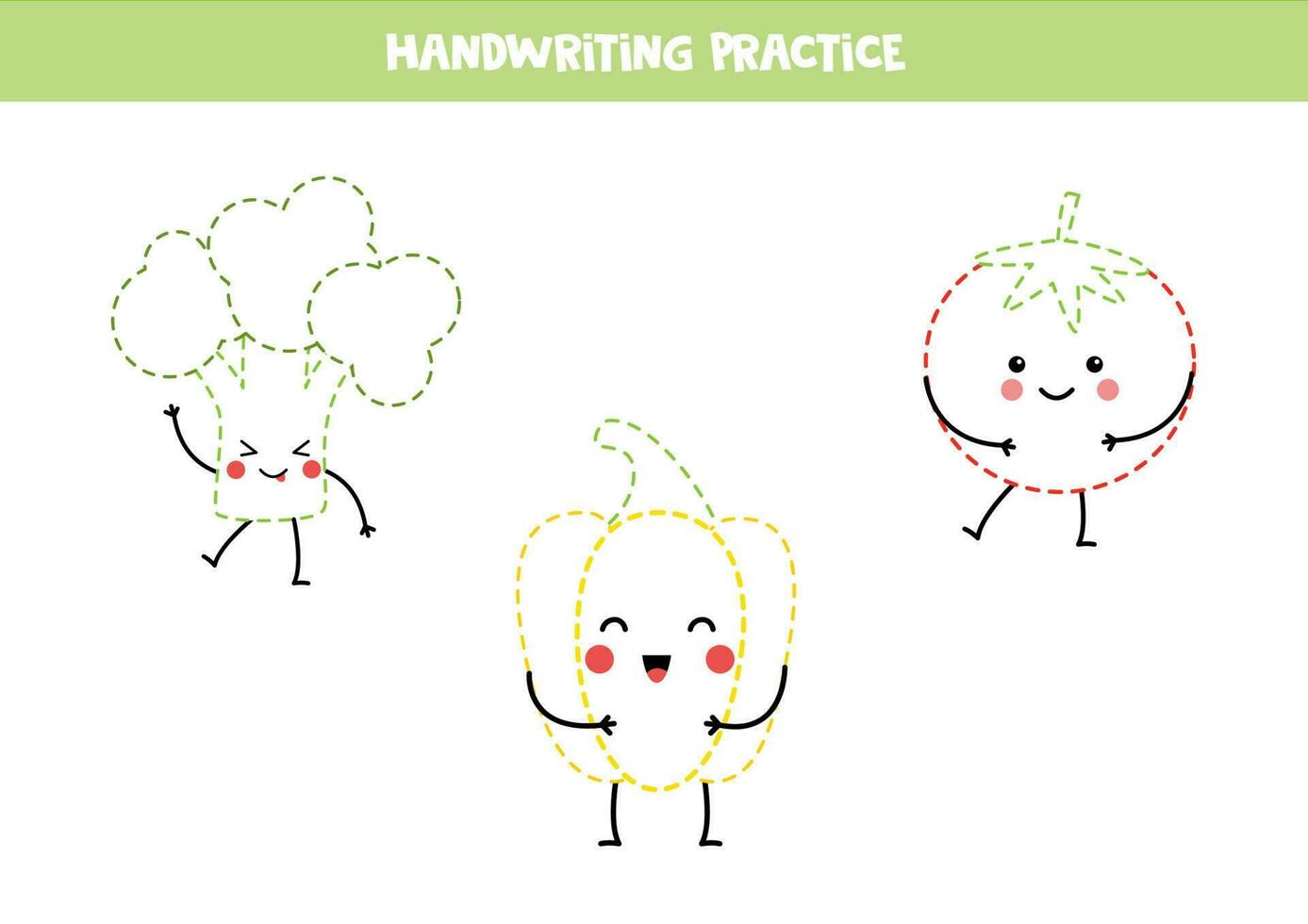 grafia pratica con carino kawaii verdure. tracciato Linee per bambini in età prescolare. vettore illustrazione.