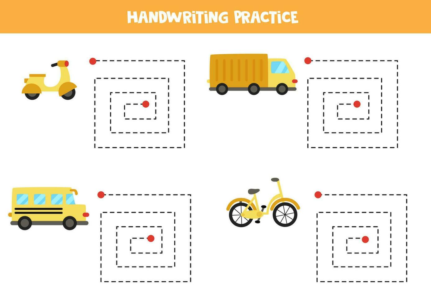 tracciato Linee per bambini. mezzi di trasporto significa. grafia la pratica. vettore