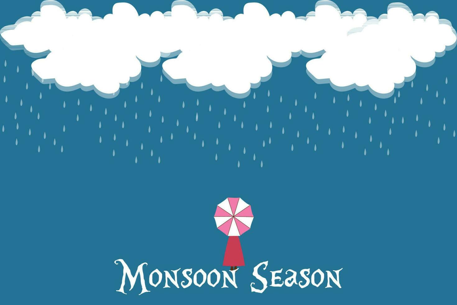 monsone stagione sfondo con donna Tenere un ombrello nel il pioggia su un' piovoso giorno. vettore
