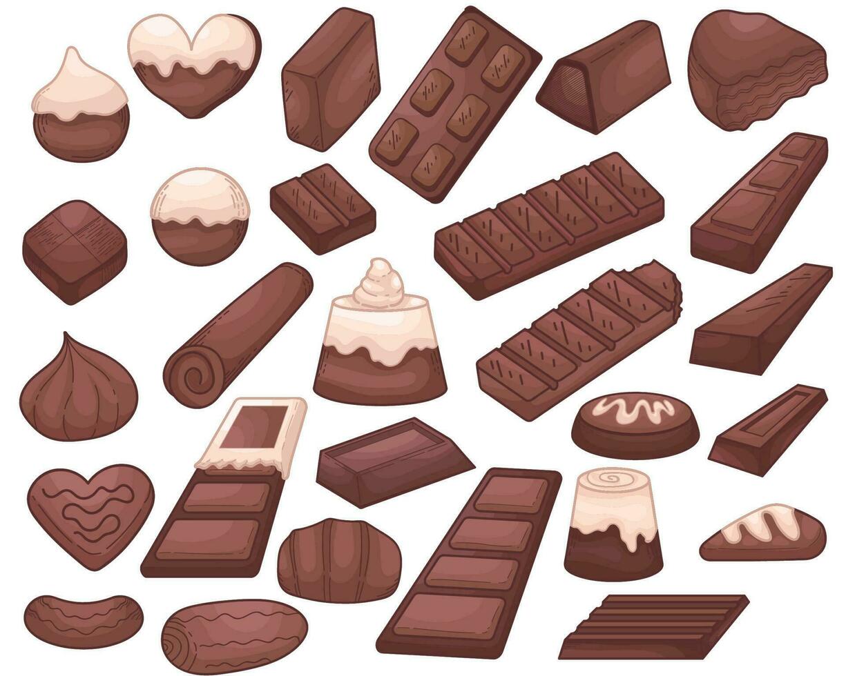 impostato di collezione vettore piatto colore scarabocchio cioccolato tema illustrazione