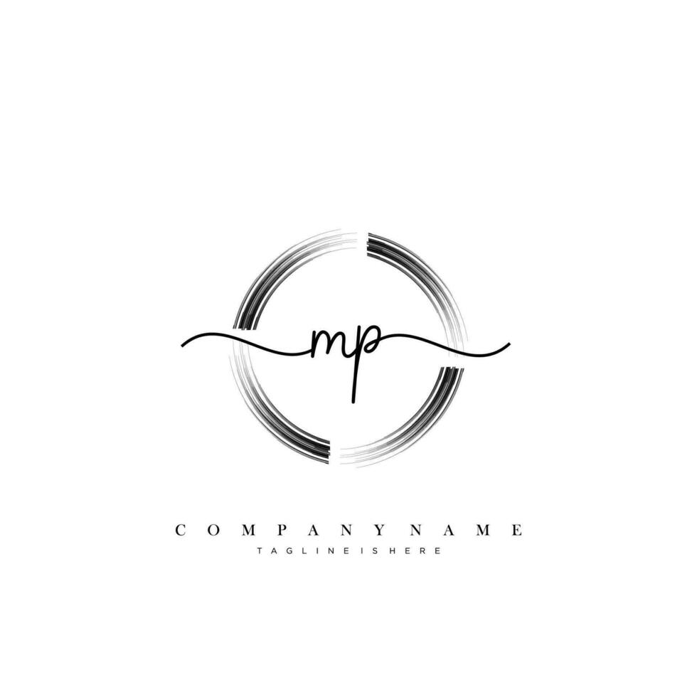 mp iniziale lettera grafia logo mano disegnato modello vettore arte, logo per bellezza, cosmetici, nozze, moda e attività commerciale
