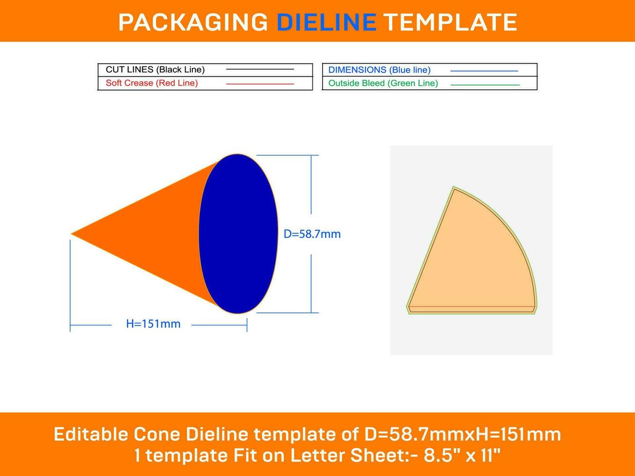 cioccolato cono ghiaccio crema Dieline modello d 58,7xh 151 mm vettore