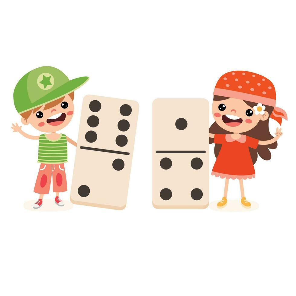 cartone animato ragazzo giocando con domino vettore