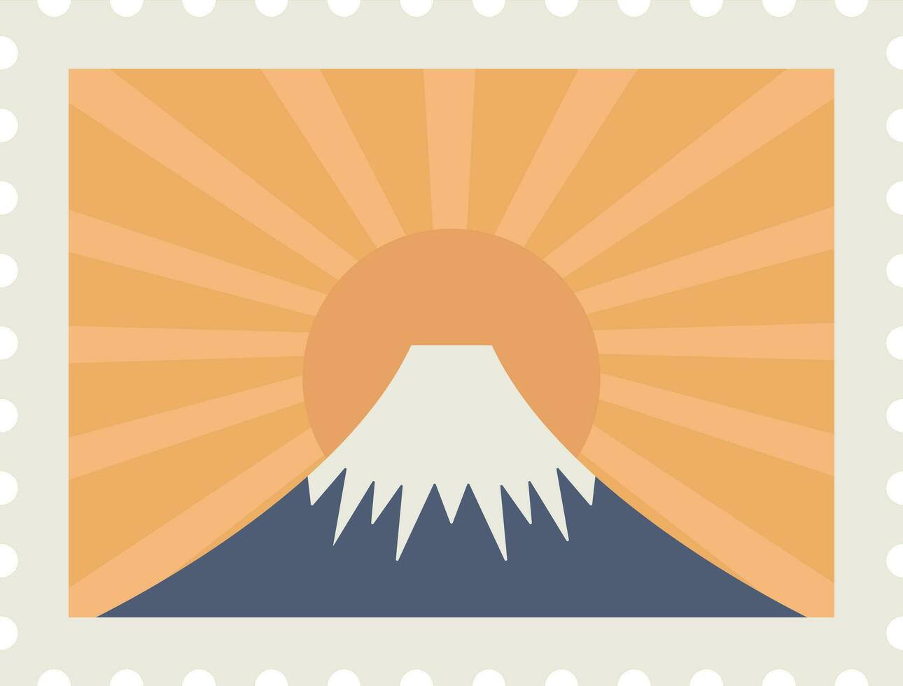 isolato vulcano contro sole raggi arancia sfondo per francobollo o etichetta design. vettore