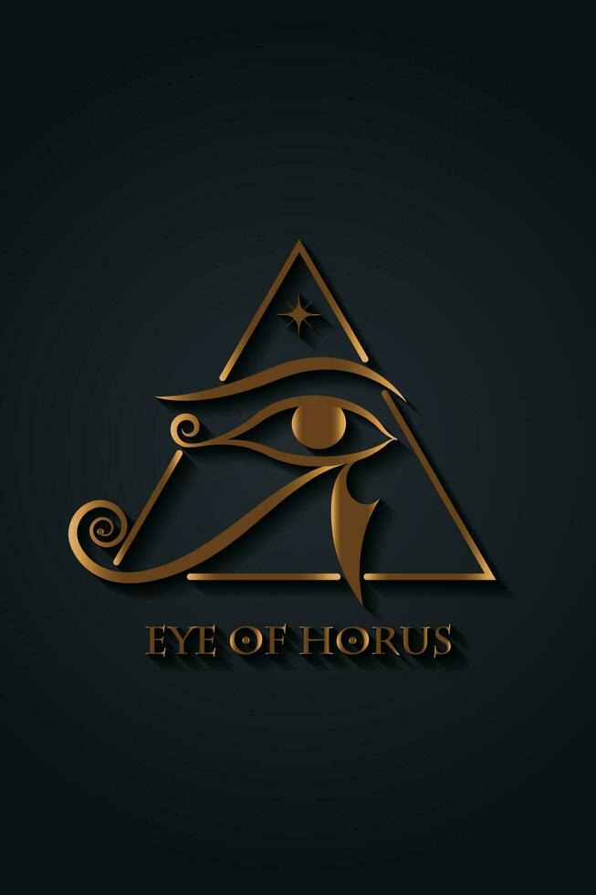 occhio di Horus oro logo design. il antico egiziano Luna cartello. potente faraoni amuleto, d'oro lusso vettore isolato su nero sfondo