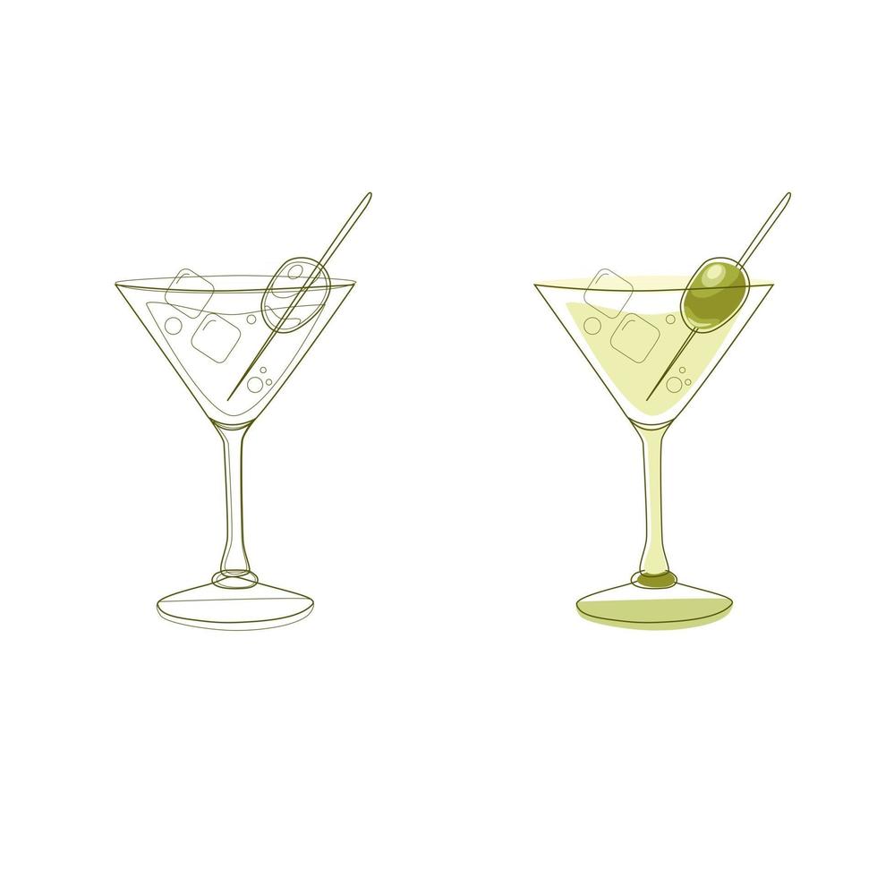 design di un bicchiere da martini con un'oliva vettore