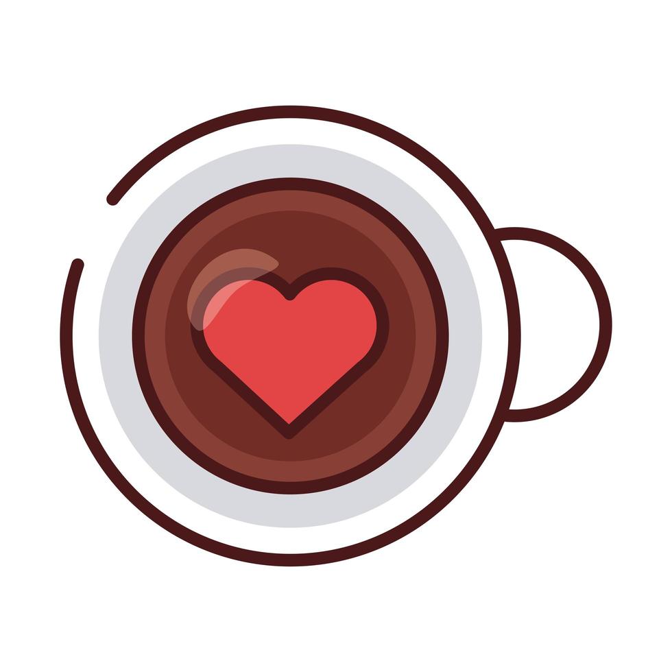 bevanda della tazza di caffè con la linea del cuore e l'icona di stile di riempimento vettore