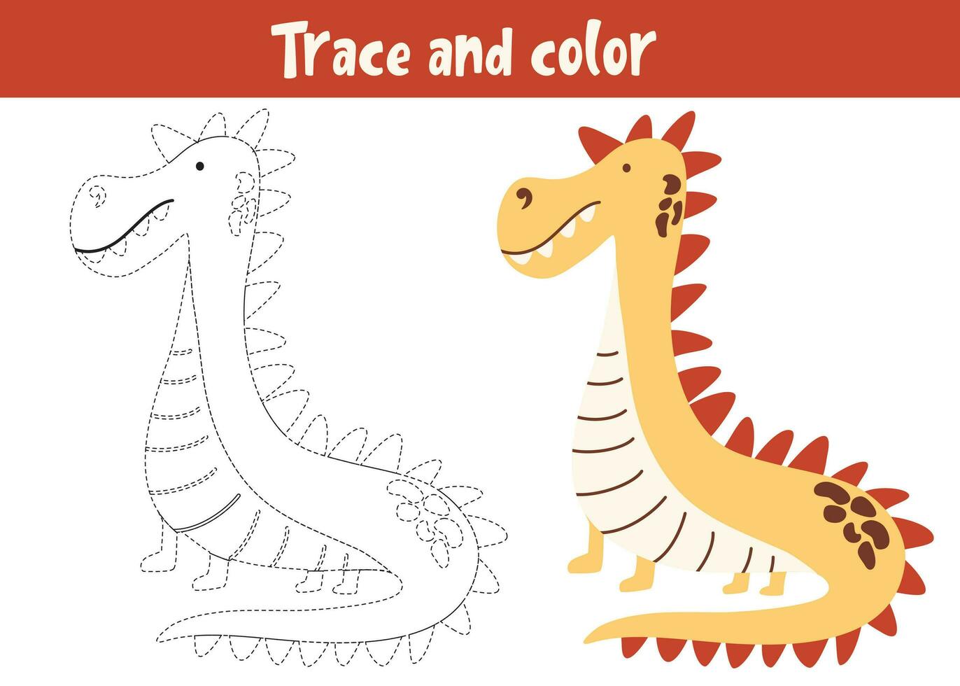tracciare e colore cartone animato vettore Drago. educativo colorazione pagina. colorazione libro con carino dinosauro. grafia pratica per bambini in età prescolare.