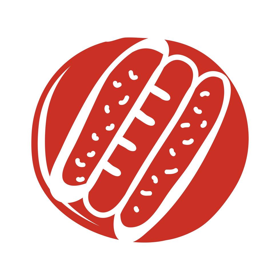 deliziosa icona di stile blocco hot dog vettore