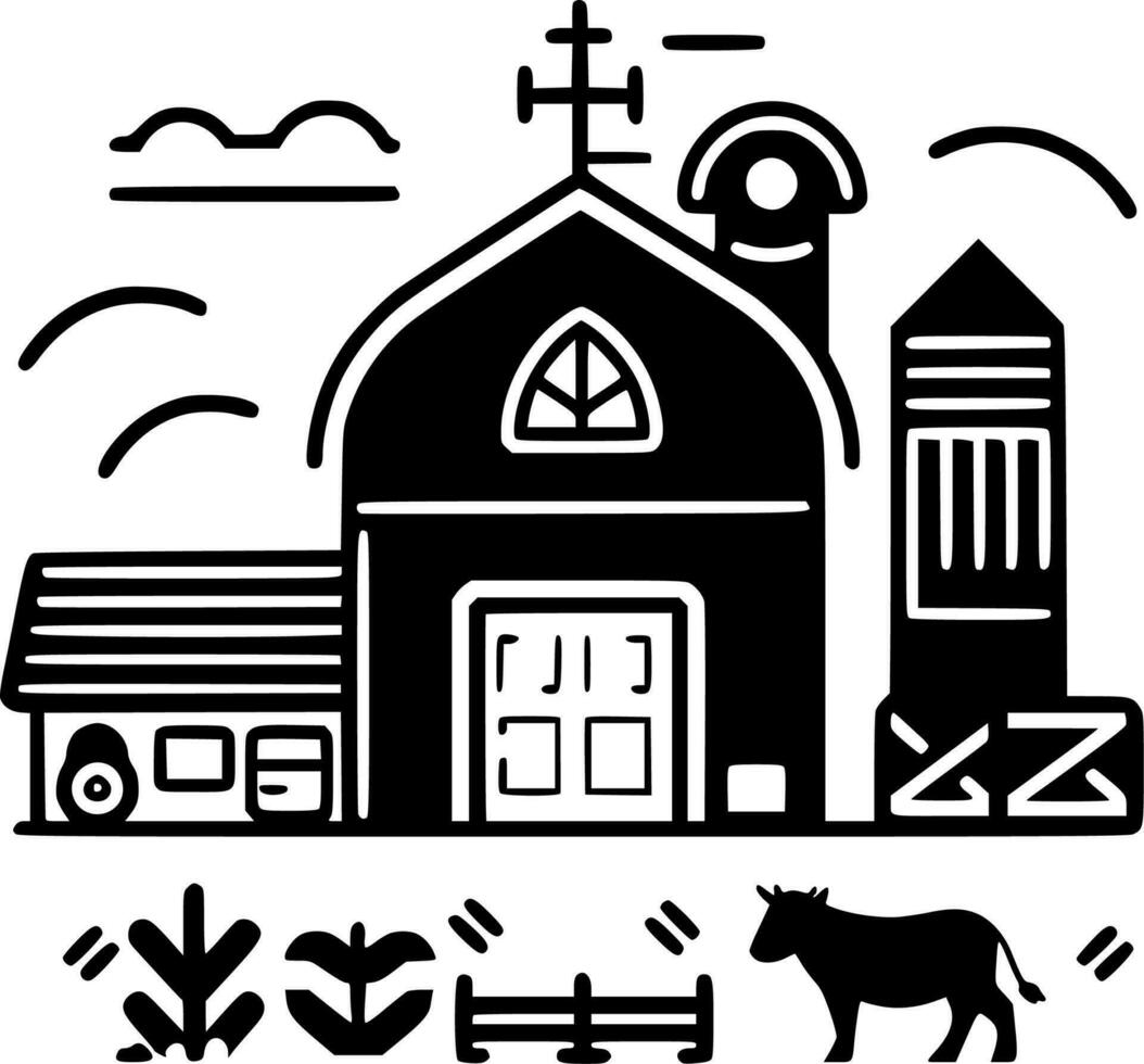 azienda agricola, nero e bianca vettore illustrazione