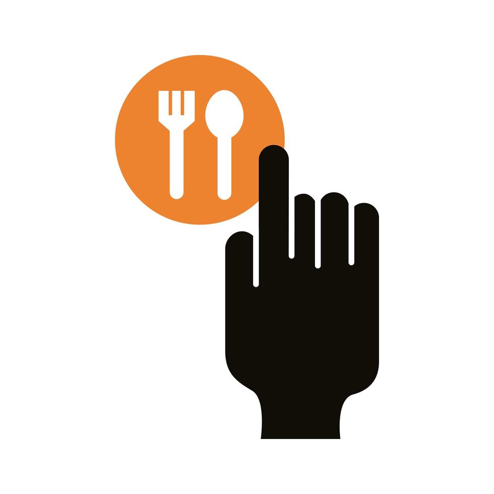 indice di mano forchetta e cucchiaio servizio di consegna stile silhouette vettore